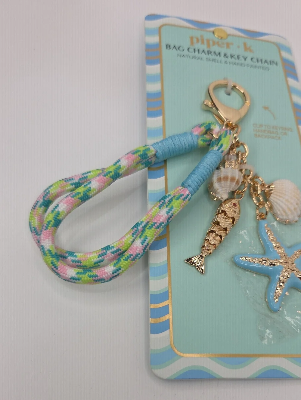 💙▪️Piper K ▪️ Seashell Starfish Bag Charm Key Chain - Blue & Gold